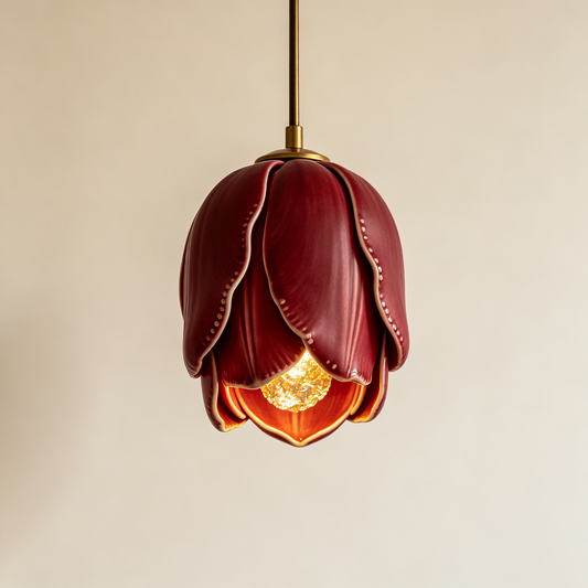 Burgundy Tulip Ceramic Pendant Lamp