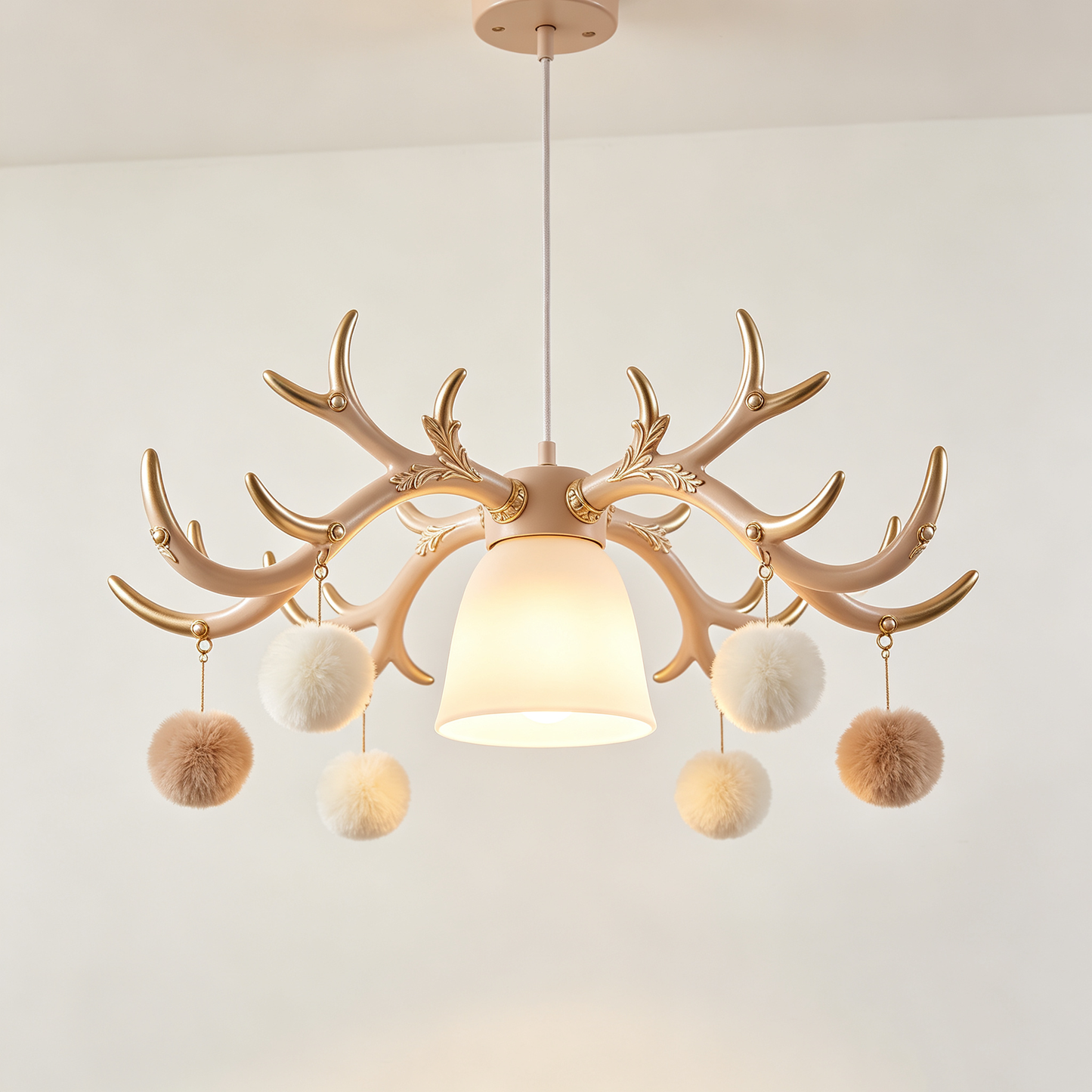 Deer Antler Pom Pom Chandelier