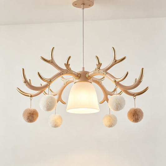 Deer Antler Pom Pom Chandelier