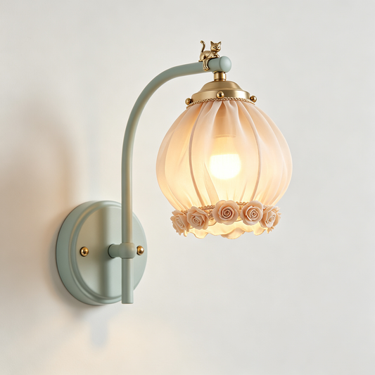 Cat & Rose Fabric Pumpkin Wall Sconce