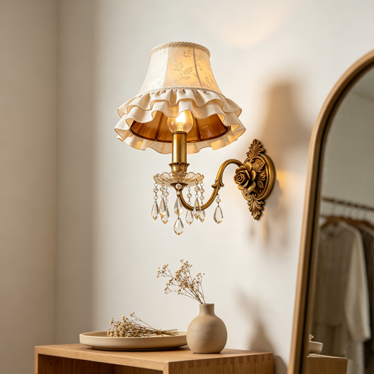 Vintage Rose Lace Crystal Wall Lamp
