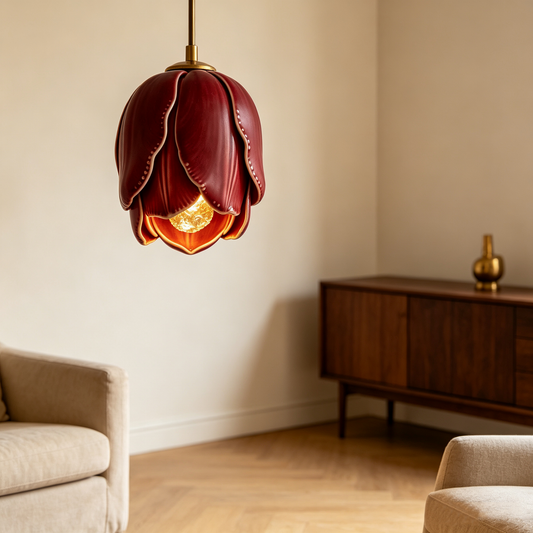 Burgundy Tulip Ceramic Pendant Lamp