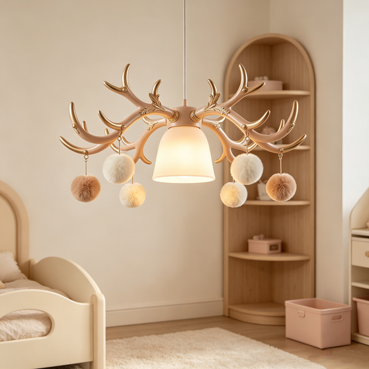 Deer Antler Pom Pom Chandelier