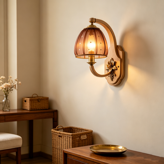 Wood Star Tulle Shade Wall Sconce