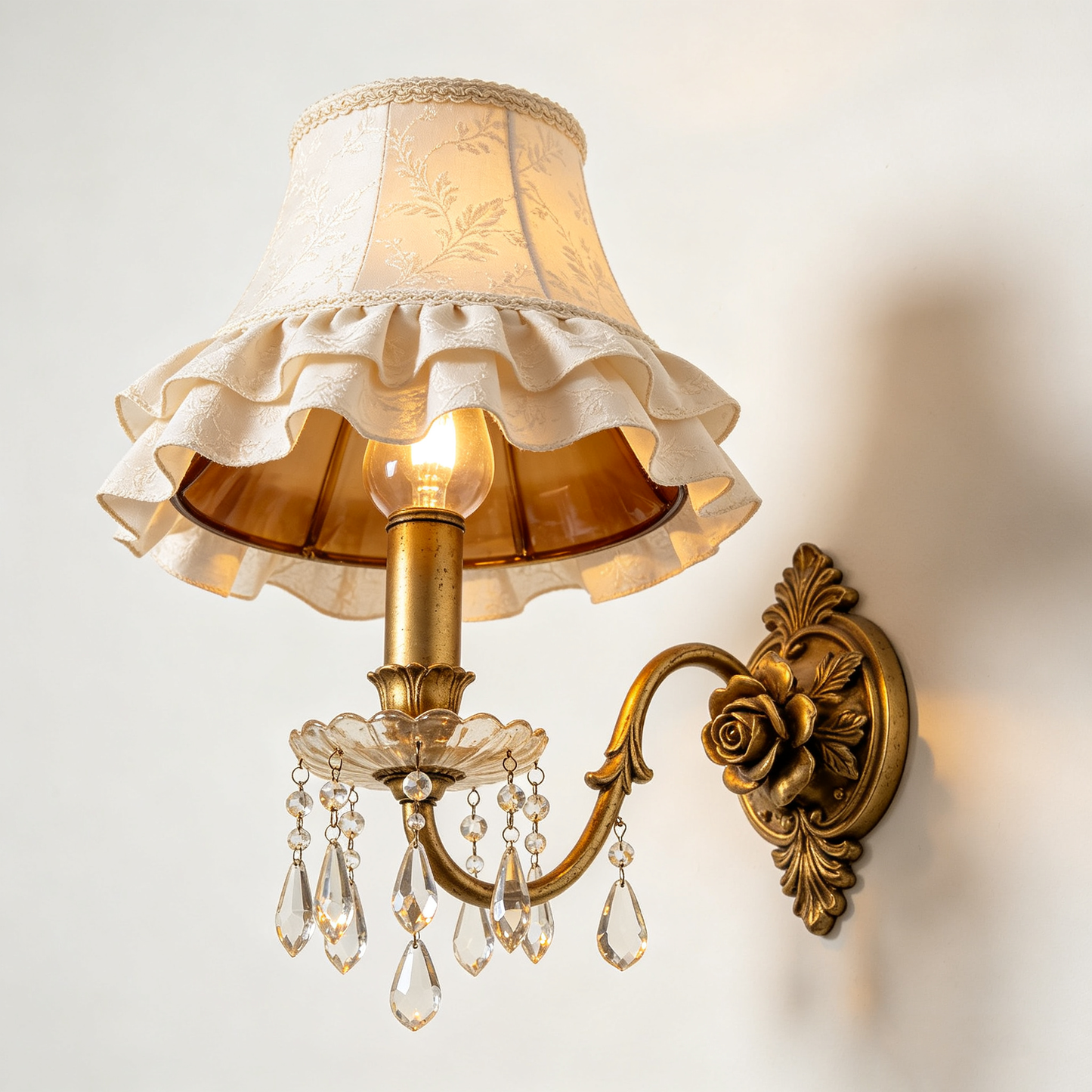 Vintage Rose Lace Crystal Wall Lamp