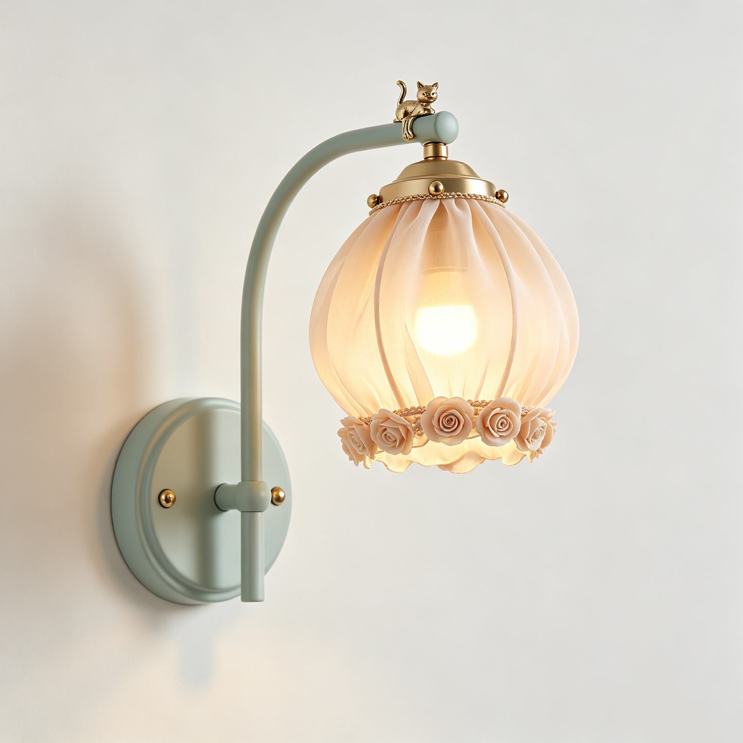 Cat & Rose Fabric Pumpkin Wall Sconce