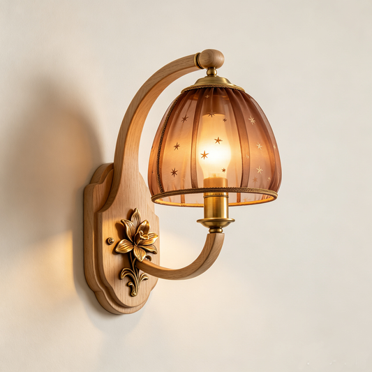 Wood Star Tulle Shade Wall Sconce